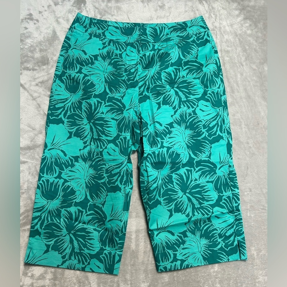 Liz Claiborne Lizsport Capri Pants Women’s 10 Tropical Flowers Green Vacation